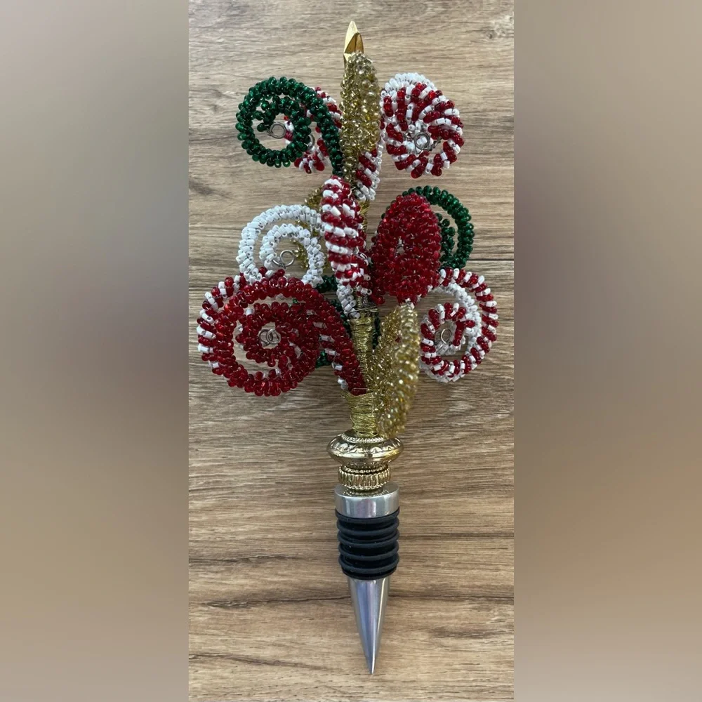 NWOB Pier 1 Imports Beaded Christmas Tree Wine Bottle Stopper Whimsical Seuss